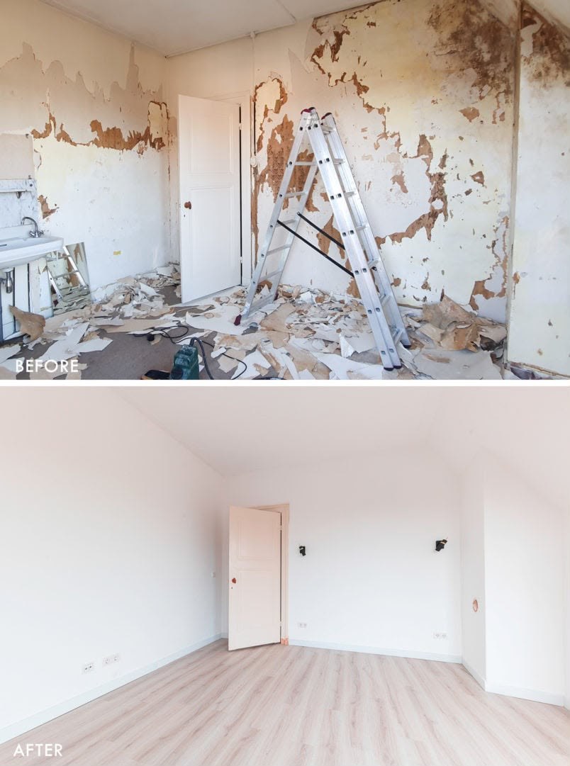 Room before and after full renovation